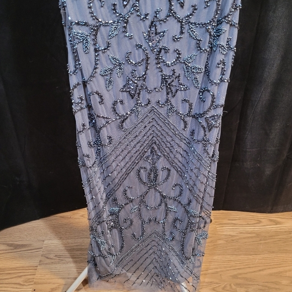 Elegant Gray Beaded Evening Dress - Picture 6 of 13